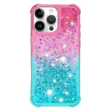 SKALO iPhone 16 Pro Kvicksand Glitter Hjärtan TPU-skal - Rosa-Turkos