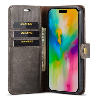 DG MING iPhone 16 Pro 2-i-1 Magnet Plånboksfodral - Grå