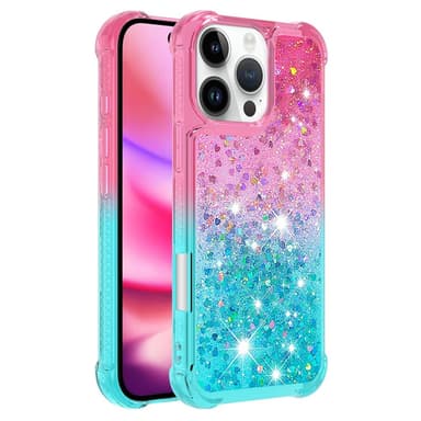 SKALO iPhone 16 Pro Kvicksand Glitter Hjärtan TPU-skal - Rosa-Turkos