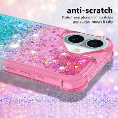 SKALO iPhone 16 Plus Kvicksand Glitter Hjärtan TPU-skal - Rosa-Turkos