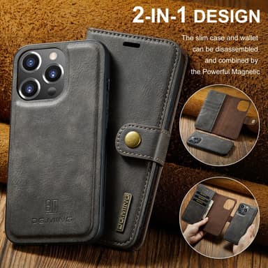 DG MING iPhone 16 Pro 2-i-1 Magnet Plånboksfodral - Grå