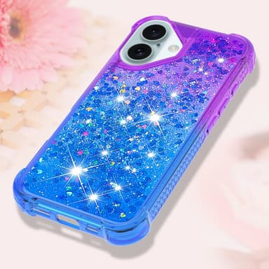 SKALO iPhone 16 Plus Kvicksand Glitter Hjärtan TPU-skal - Lila-Blå