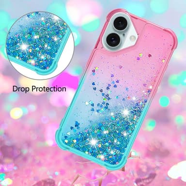 SKALO iPhone 16 Plus Kvicksand Glitter Hjärtan TPU-skal - Rosa-Turkos