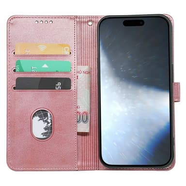 SKALO iPhone 16 Pro Max Plånboksfodral i PU-Läder - Roséguld
