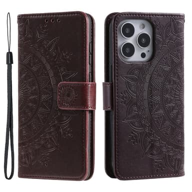 SKALO iPhone 16 Pro Mandala Plånboksfodral - Brun