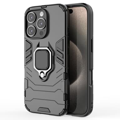 SKALO iPhone 16 Pro Armor Hybrid Metallring skal - Svart