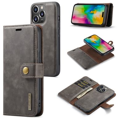 DG MING iPhone 16 Pro 2-i-1 Magnet Plånboksfodral - Grå