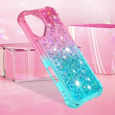 SKALO iPhone 16 Plus Kvicksand Glitter Hjärtan TPU-skal - Rosa-Turkos