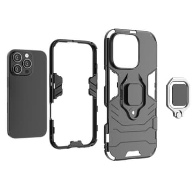 SKALO iPhone 16 Pro Armor Hybrid Metallring skal - Svart