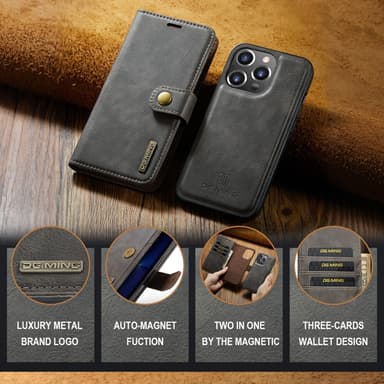 DG MING iPhone 16 Pro 2-i-1 Magnet Plånboksfodral - Grå