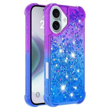 SKALO iPhone 16 Plus Kvicksand Glitter Hjärtan TPU-skal - Lila-Blå