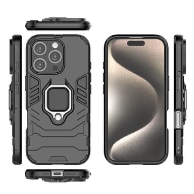 SKALO iPhone 16 Pro Armor Hybrid Metallring skal - Svart