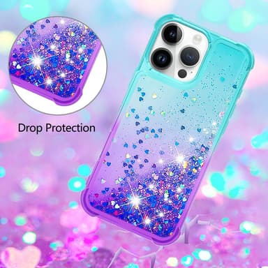 SKALO iPhone 16 Pro Max Kvicksand Glitter Hjärtan TPU-skal - Turkos-Lila