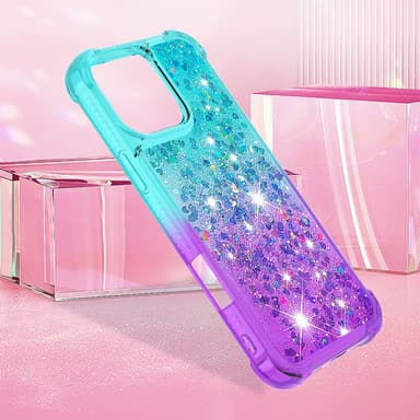 SKALO iPhone 16 Pro Max Kvicksand Glitter Hjärtan TPU-skal - Turkos-Lila