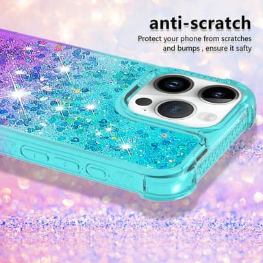 SKALO iPhone 16 Pro Max Kvicksand Glitter Hjärtan TPU-skal - Turkos-Lila
