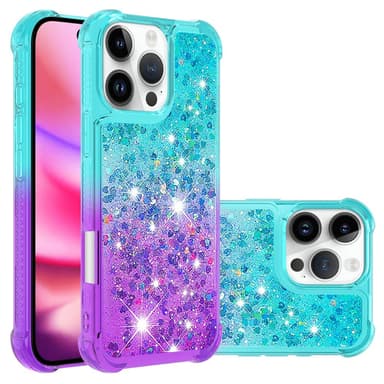SKALO iPhone 16 Pro Max Kvicksand Glitter Hjärtan TPU-skal - Turkos-Lila