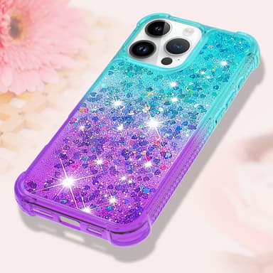 SKALO iPhone 16 Pro Max Kvicksand Glitter Hjärtan TPU-skal - Turkos-Lila