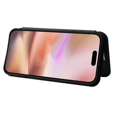 SKALO iPhone 16 Plus Carbon Fiber Plånboksfodral - Svart