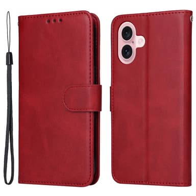 SKALO iPhone 16 PU-Läder Plånboksfodral - Röd