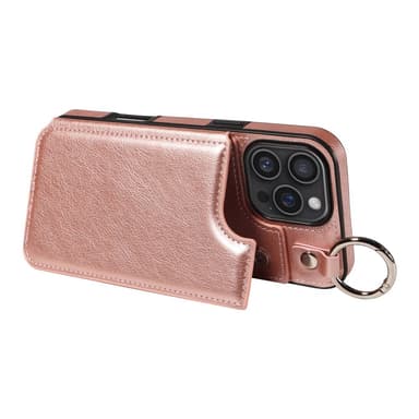 SKALO iPhone 16 Pro Max PU-Läder Korthållare med Ring Skal - Roséguld