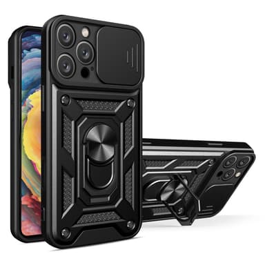 SKALO iPhone 16 Pro Armor Hybrid Metallring Kameraslider - Svart