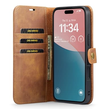 DG MING iPhone 16 2-i-1 Magnet Plånboksfodral - Brun