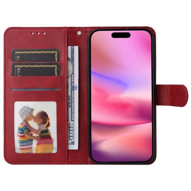 SKALO iPhone 16 PU-Läder Plånboksfodral - Röd
