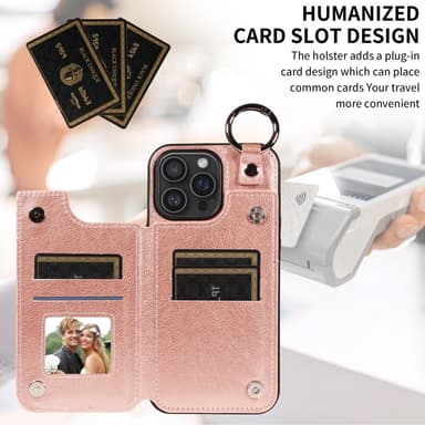 SKALO iPhone 16 Pro Max PU-Läder Korthållare med Ring Skal - Roséguld