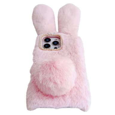 SKALO iPhone 16 Pro 3D Soft Furry Bunny Ears Skal - Rosa