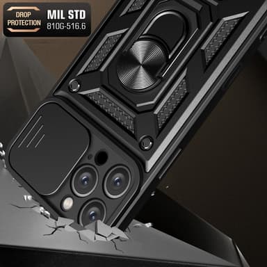 SKALO iPhone 16 Pro Armor Hybrid Metallring Kameraslider - Svart