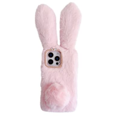 SKALO iPhone 16 Pro 3D Soft Furry Bunny Ears Skal - Rosa