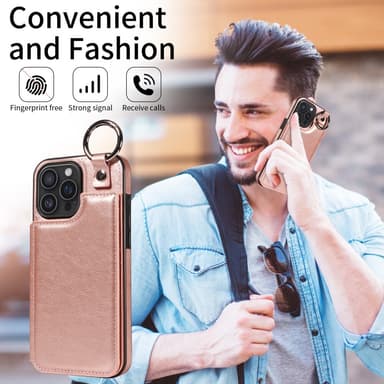 SKALO iPhone 16 Pro Max PU-Läder Korthållare med Ring Skal - Roséguld