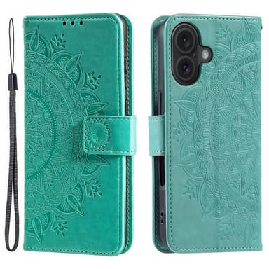 SKALO iPhone 16 Plus Mandala Plånboksfodral - Turkos