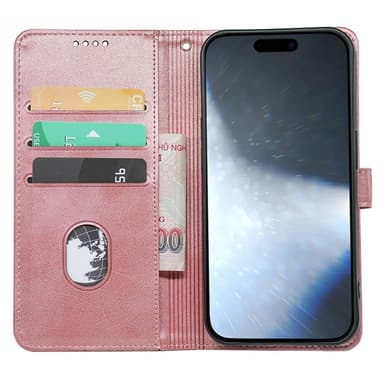 SKALO iPhone 16 Plånboksfodral i PU-Läder - Roséguld