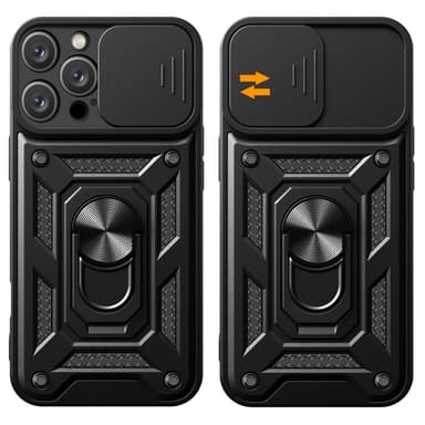 SKALO iPhone 16 Pro Armor Hybrid Metallring Kameraslider - Svart