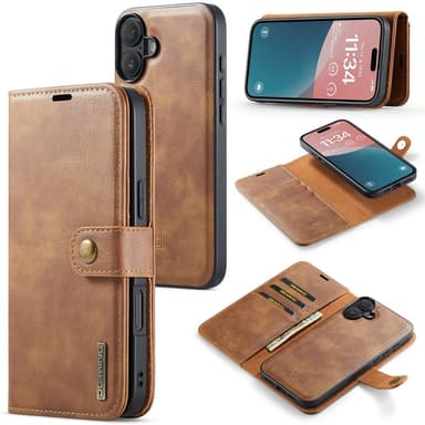 DG MING iPhone 16 2-i-1 Magnet Plånboksfodral - Brun