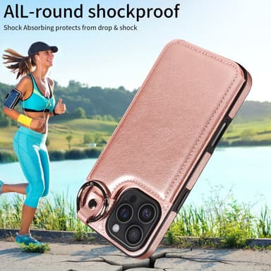 SKALO iPhone 16 Pro Max PU-Läder Korthållare med Ring Skal - Roséguld