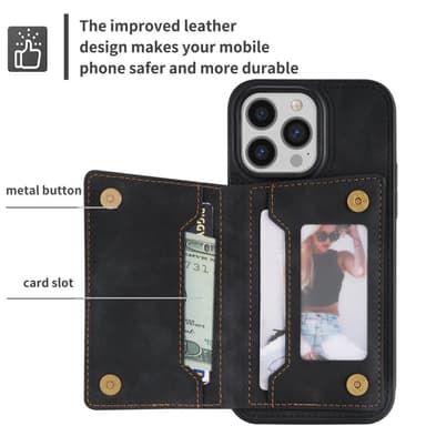 SKALO iPhone 16 Pro PU Läder Skal med Korthållare/Plånbok - Svart