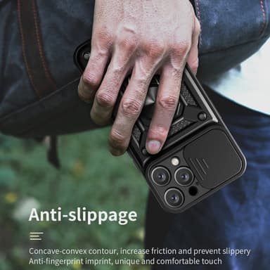 SKALO iPhone 16 Pro Armor Hybrid Metallring Kameraslider - Svart