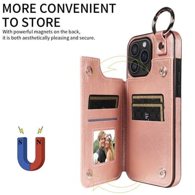 SKALO iPhone 16 Pro Max PU-Läder Korthållare med Ring Skal - Roséguld