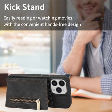 SKALO iPhone 16 Pro PU Läder Skal med Korthållare/Plånbok - Svart