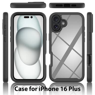 SKALO iPhone 16 Plus Shockproof Clear Hybrid Skal + Skärmskydd - Svart