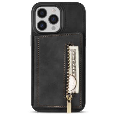 SKALO iPhone 16 Pro PU Läder Skal med Korthållare/Plånbok - Svart
