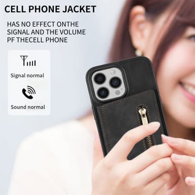 SKALO iPhone 16 Pro PU Läder Skal med Korthållare/Plånbok - Svart