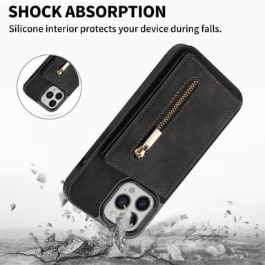 SKALO iPhone 16 Pro PU Läder Skal med Korthållare/Plånbok - Svart