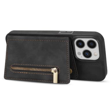 SKALO iPhone 16 Pro PU Läder Skal med Korthållare/Plånbok - Svart