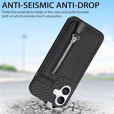 SKALO iPhone 16 Carbon Fiber Skal med Korthållare - Svart