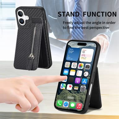 SKALO iPhone 16 Carbon Fiber Skal med Korthållare - Svart