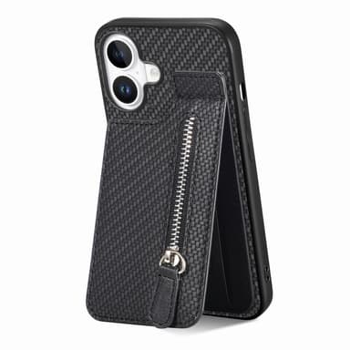 SKALO iPhone 16 Carbon Fiber Skal med Korthållare - Svart