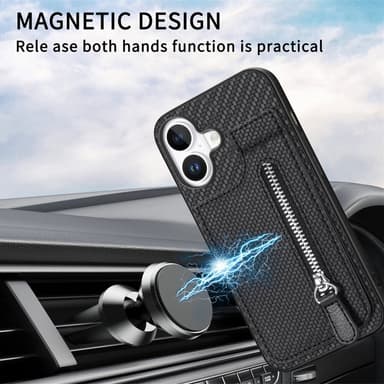 SKALO iPhone 16 Carbon Fiber Skal med Korthållare - Svart
